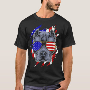 Funny Pitbull Wearing American Flag Sunglasses T-S T-Shirt