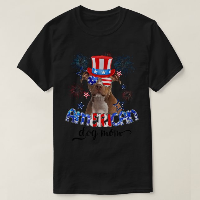 Funny Pitbull Wearing Sunglasses USA Flag 4th Of J T-Shirt (Design Front)