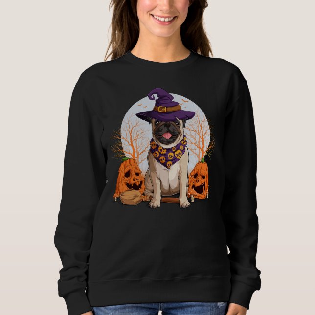 Funny Pitbull Witch Hat Dog Happy Halloween Sweatshirt (Front)