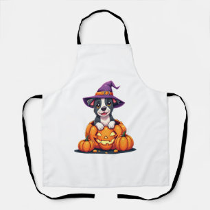 Funny Pitbull Witch Pumpkin Dog Halloween Mens Wom Apron