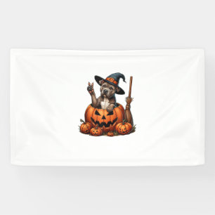 Funny Pitbull Witch Pumpkin Dog Halloween Mens Wom Banner