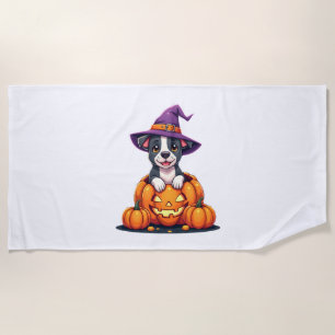 Funny Pitbull Witch Pumpkin Dog Halloween Mens Wom Beach Towel