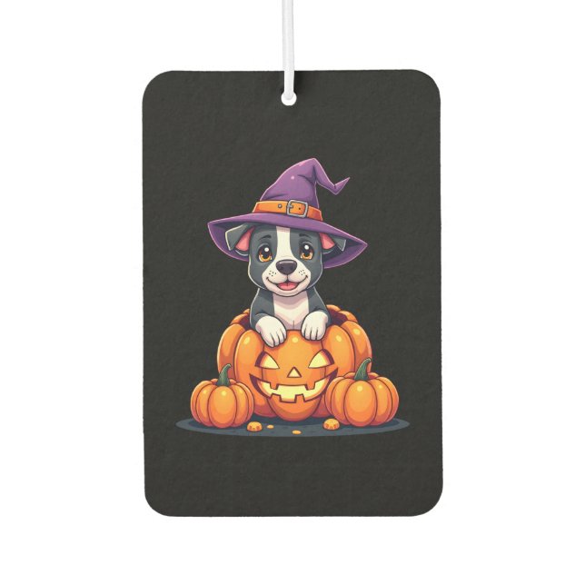Funny Pitbull Witch Pumpkin Dog Halloween Mens Wom Car Air Freshener (Front)