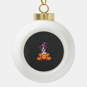 Funny Pitbull Witch Pumpkin Dog Halloween Mens Wom Ceramic Ball Christmas Ornament