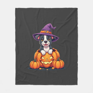 Funny Pitbull Witch Pumpkin Dog Halloween Mens Wom Fleece Blanket