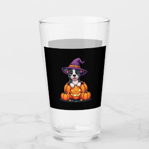 Funny Pitbull Witch Pumpkin Dog Halloween Mens Wom Glass