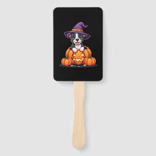 Funny Pitbull Witch Pumpkin Dog Halloween Mens Wom Hand Fan