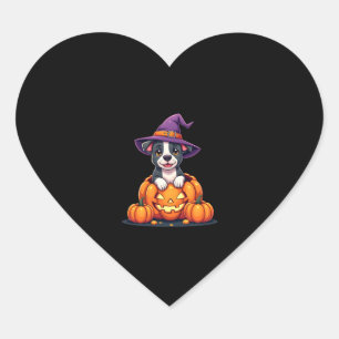 Funny Pitbull Witch Pumpkin Dog Halloween Mens Wom Heart Sticker