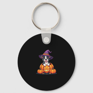 Funny Pitbull Witch Pumpkin Dog Halloween Mens Wom Key Ring