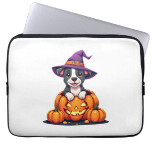Funny Pitbull Witch Pumpkin Dog Halloween Mens Wom Laptop Sleeve