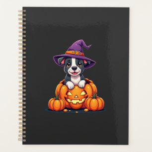 Funny Pitbull Witch Pumpkin Dog Halloween Mens Wom Planner