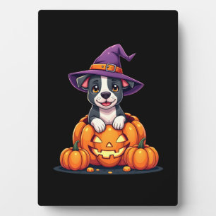 Funny Pitbull Witch Pumpkin Dog Halloween Mens Wom Plaque