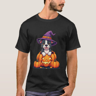 Funny Pitbull Witch Pumpkin Dog Halloween Mens Wom T-Shirt