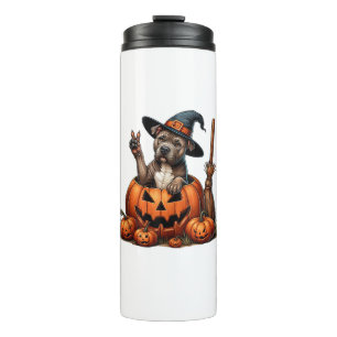 Funny Pitbull Witch Pumpkin Dog Halloween Mens Wom Thermal Tumbler