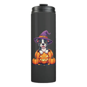 Funny Pitbull Witch Pumpkin Dog Halloween Mens Wom Thermal Tumbler