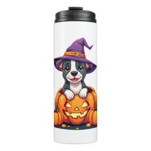 Funny Pitbull Witch Pumpkin Dog Halloween Mens Wom Thermal Tumbler