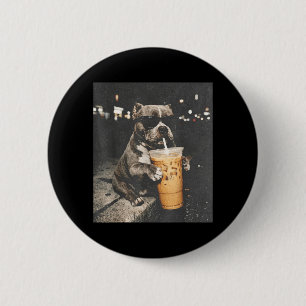Funny Pitbull with Iced Coffee Funny Dog Lifestyle 6 Cm Round Badge