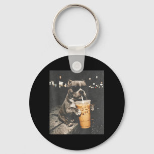 Funny Pitbull with Iced Coffee Funny Dog Lifestyle Key Ring