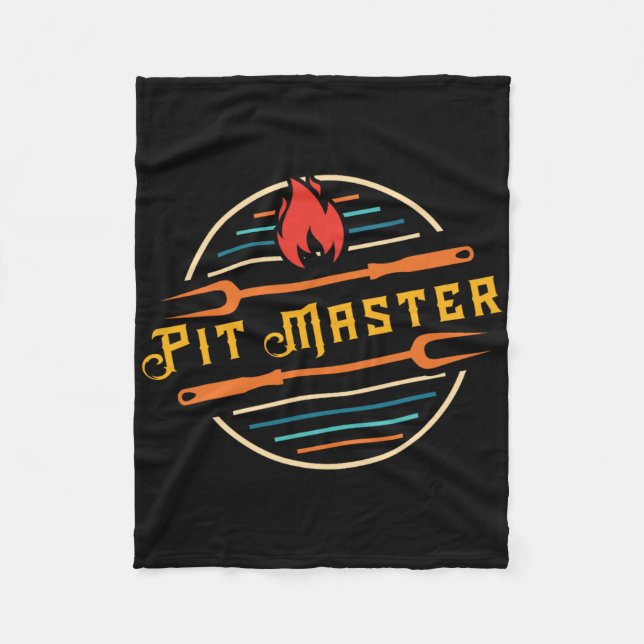 Funny Pitmaster Graphic Bbq Grill Fork Retro Pit M Fleece Blanket (Front)