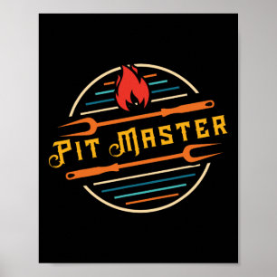 Funny Pitmaster Graphic Bbq Grill Fork Retro Pit M Poster