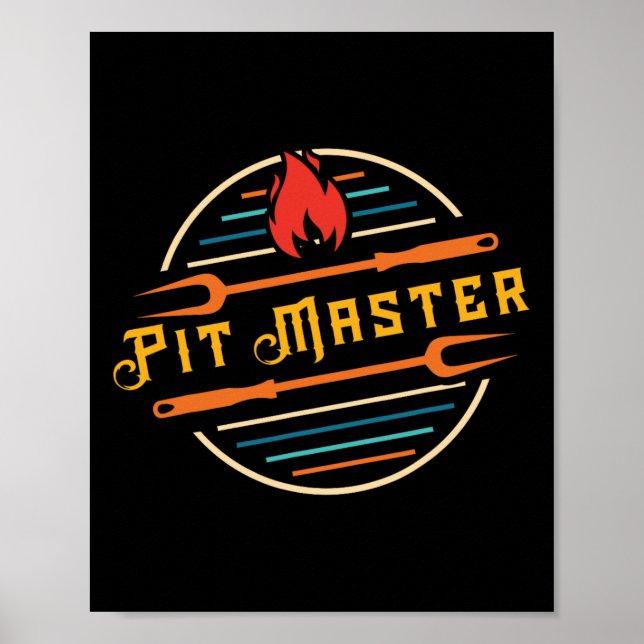 Funny Pitmaster Graphic Bbq Grill Fork Retro Pit M Poster (Front)