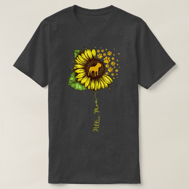 Funny Pittie Mum Sunflower Mother's Day Pitbull Do T-Shirt (Design Front)
