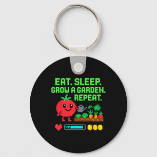 Funny Pixel Gamer Eat Sleep Grow Garden Repeat  Key Ring