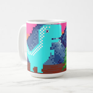 Funny Pixel Gamer Pixelated- Dinosaur Illustration Coffee Mug