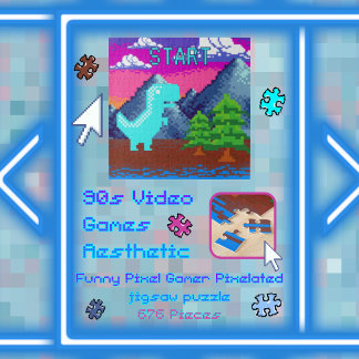 Funny Pixel Gamer Pixelated- Dinosaur Illustration Jigsaw Puzzle