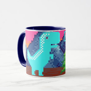 Funny Pixel Gamer Pixelated- Dinosaur Illustration Mug
