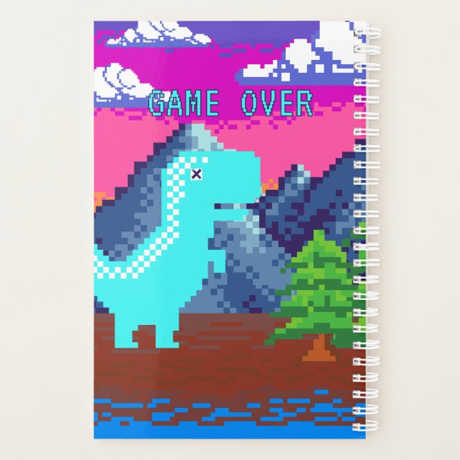 Funny Pixel Gamer Pixelated- Dinosaur Illustration Planner (Back)