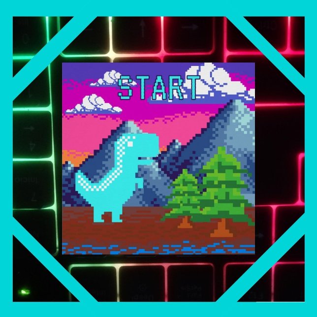Funny Pixel Gamer Pixelated- Dinosaur Illustration Poster (Funny Pixel Gamer Pixelated- Dinosaur Illustration Two Page The Zazzle Perfect Poster Glossy Finish)