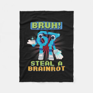 Funny Pixel Meme Bruh 67 Steal A Brainrot  Fleece Blanket