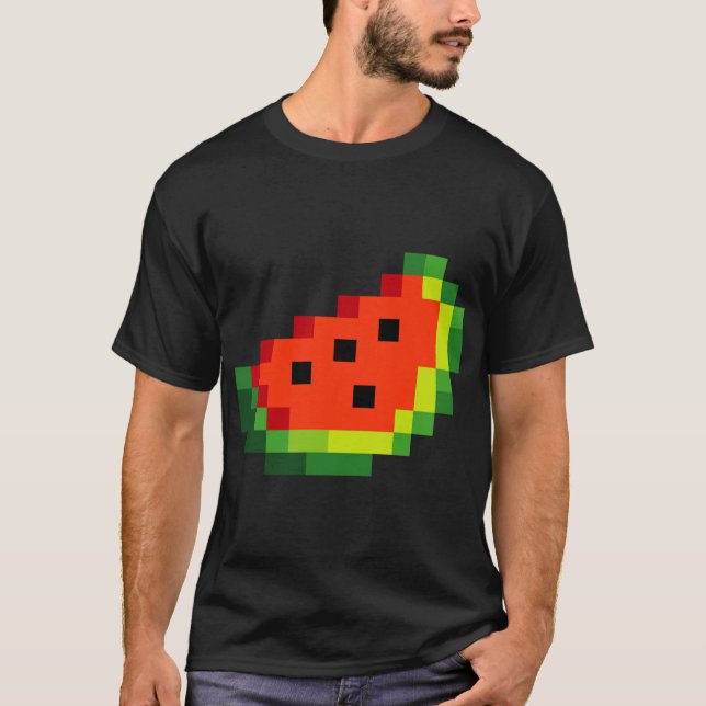 Funny Pixel Watermelon - Retro 8 - Bit Arcade Game T-Shirt (Front)