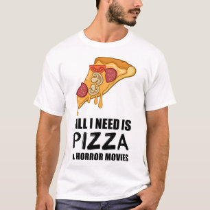 Funny Pizza And Horror Movies Gift Men Women Cool  T-Shirt