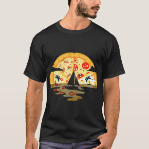 Funny Pizza & Boat Ocean Sunset Gift for Women Men T-Shirt