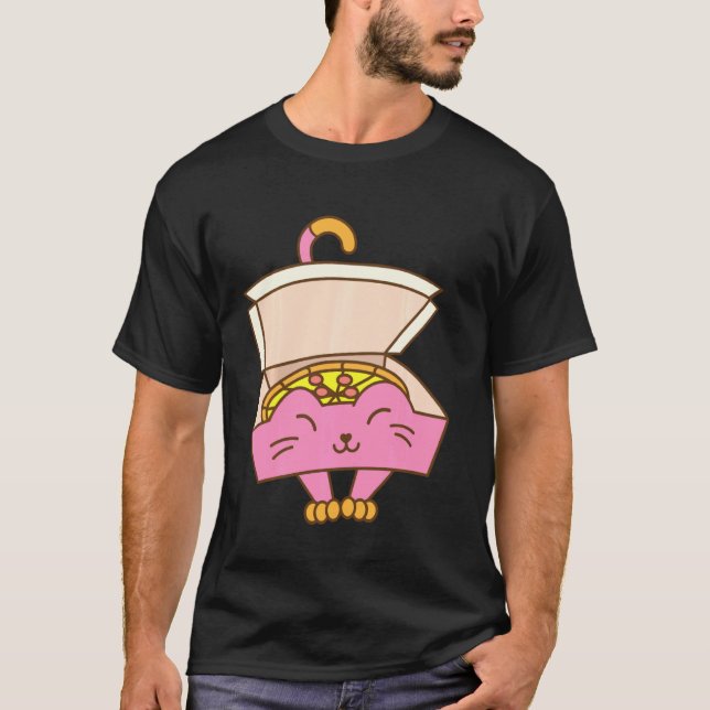 Funny Pizza Box Cat  Cool Italian Food Kitten Love T-Shirt (Front)