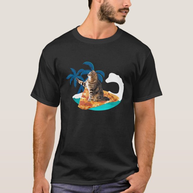 Funny Pizza Cat Surfing  Fun Surfs Up Kitty Tee (Front)