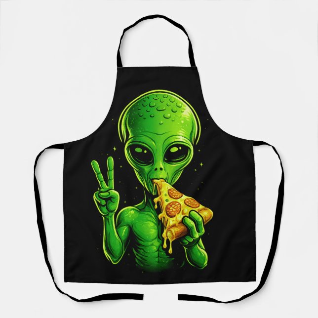 Funny Pizza Chef Apron Alien Pizza Lover Cooking  (Front)