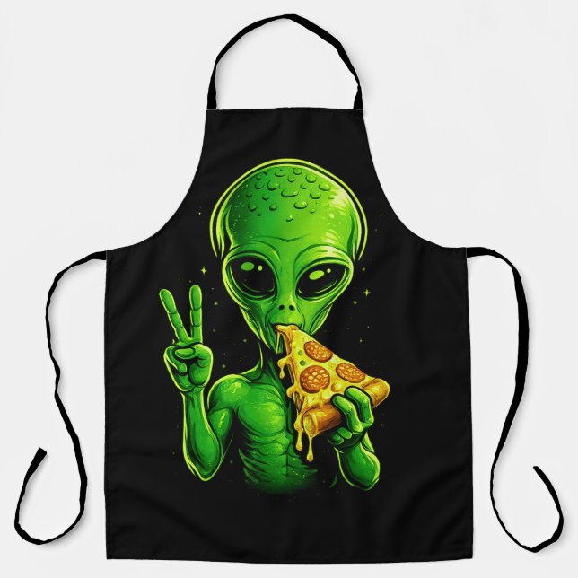 Funny Pizza Chef Apron Alien Pizza Lover Cooking  (Front)