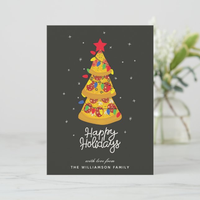 Funny Pizza Christmas Happy Holidays card (Standing Front)