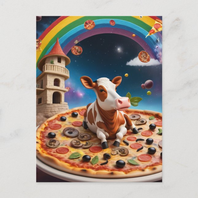 Funny Pizza Cow Postcard (Front)