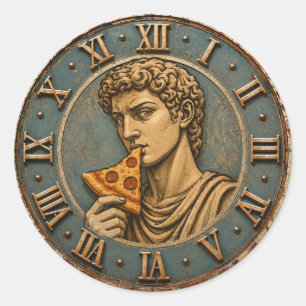 Funny Pizza David Renaissance Art Parody Kitchen  Classic Round Sticker