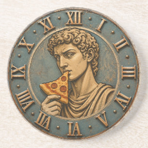 Funny Pizza David Renaissance Art Parody Kitchen  Coaster