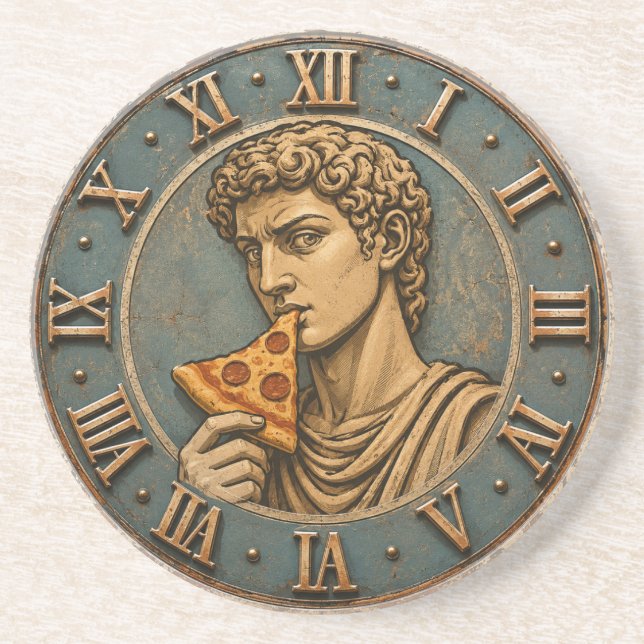 Funny Pizza David Renaissance Art Parody Kitchen  Coaster (Front)