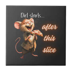 ✨Funny Pizza Diet Mouse Design Ceramic Tile