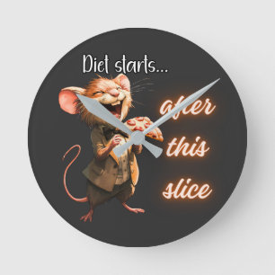 ✨Funny Pizza Diet Mouse Design Round Clock