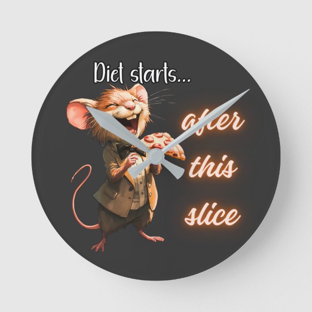 ✨Funny Pizza Diet Mouse Design Round Clock (Front)