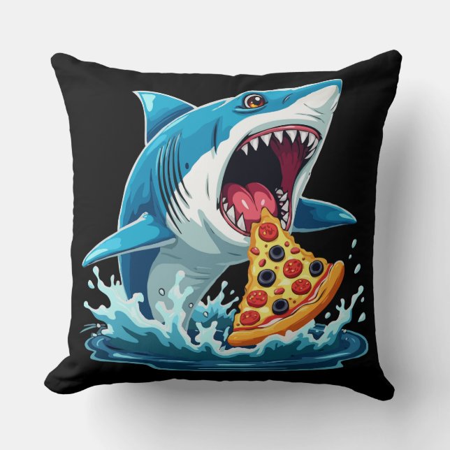 funny Pizza Eating Shark Cushion (Front)