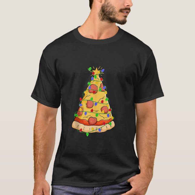 Funny Pizza Fast Food Lover Ugly Xmas Pizza Christ T-Shirt (Front)